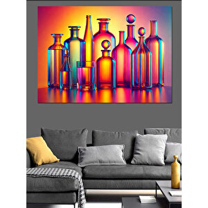 Renkli Cam Şişeler Dekoratif Kanvas - Mdf Ahşap Tablo 100x140 cm