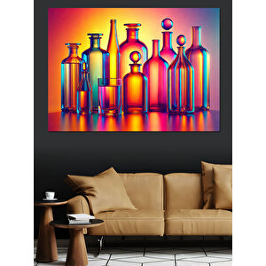Renkli Cam Şişeler Dekoratif Kanvas - Mdf Ahşap Tablo