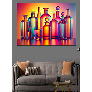 Renkli Cam Şişeler Dekoratif Kanvas - Mdf Ahşap Tablo 70x100 cm