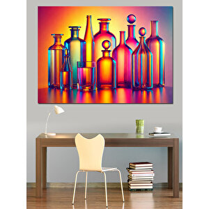 Renkli Cam Şişeler Dekoratif Kanvas - Mdf Ahşap Tablo 70x100 cm
