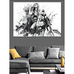 Motosiklet Üzerinde Güçlü Kadın Dekoratif Kanvas - Mdf Ahşap Tablo 70x100 cm