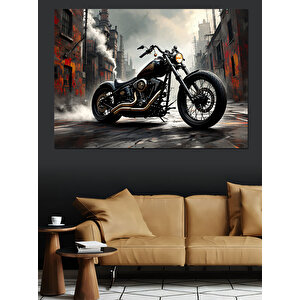 Siyah Motosiklet Dekoratif Kanvas - Mdf Ahşap Tablo 50x70 cm