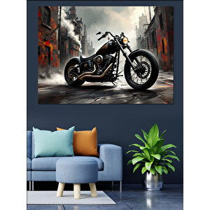 Siyah Motosiklet Dekoratif Kanvas - Mdf Ahşap Tablo 50x70 cm