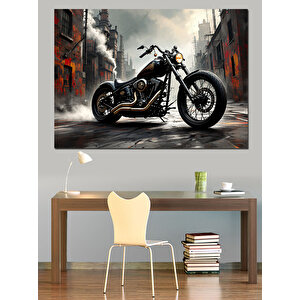 Siyah Motosiklet Dekoratif Kanvas - Mdf Ahşap Tablo