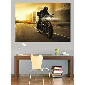 Gün Batımında Motosiklet Dekoratif Kanvas - Mdf Ahşap Tablo 70x100 cm