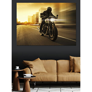 Gün Batımında Motosiklet Dekoratif Kanvas - Mdf Ahşap Tablo 70x100 cm