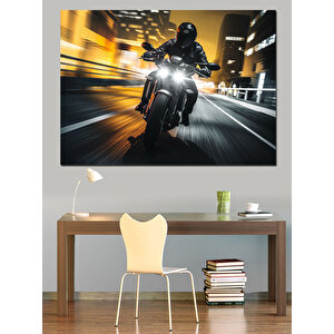 Hızlı Motosiklet Şehir Yolculuğu Dekoratif Kanvas - Mdf Ahşap Tablo 50x70 cm