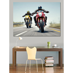 Yarışan İki Spor Motosiklet Dekoratif Kanvas - Mdf Ahşap Tablo 50x70 cm