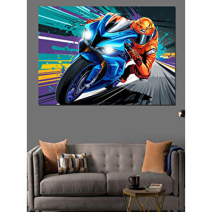 Mavi Süper Motosiklet Dekoratif Kanvas - Mdf Ahşap Tablo