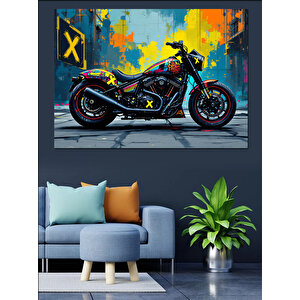 Soyut Renkli Motosiklet Dekoratif Kanvas - Mdf Ahşap Tablo 70x100 cm