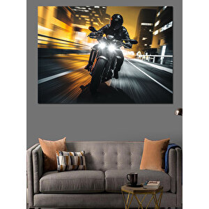 Hızlı Motosiklet Şehir Yolculuğu Dekoratif Kanvas - Mdf Ahşap Tablo 70x100 cm