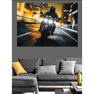 Hızlı Motosiklet Şehir Yolculuğu Dekoratif Kanvas - Mdf Ahşap Tablo 35x50 cm