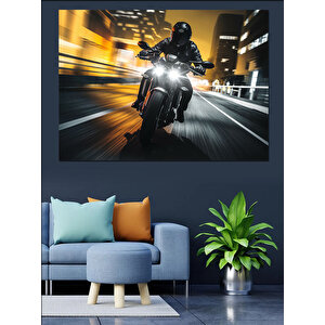 Hızlı Motosiklet Şehir Yolculuğu Dekoratif Kanvas - Mdf Ahşap Tablo