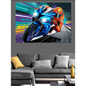Mavi Süper Motosiklet Dekoratif Kanvas - Mdf Ahşap Tablo 100x140 cm