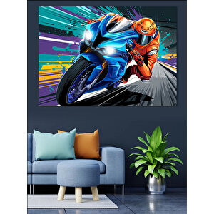 Mavi Süper Motosiklet Dekoratif Kanvas - Mdf Ahşap Tablo