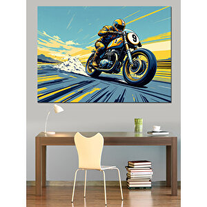 Hızlı Motosiklet Yarışı Dekoratif Kanvas - Mdf Ahşap Tablo 35x50 cm