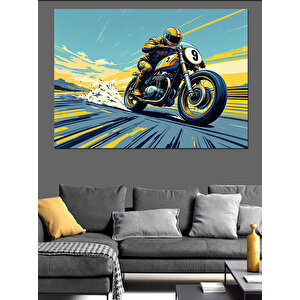 Hızlı Motosiklet Yarışı Dekoratif Kanvas - Mdf Ahşap Tablo 35x50 cm