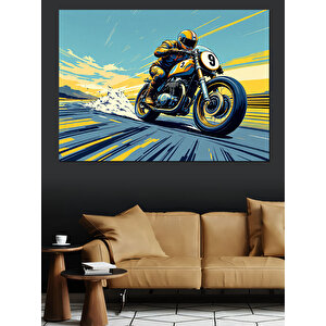 Hızlı Motosiklet Yarışı Dekoratif Kanvas - Mdf Ahşap Tablo 35x50 cm