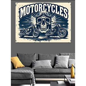 Kafatası Ve Motosiklet Logosu Dekoratif Kanvas - Mdf Ahşap Tablo 50x70 cm