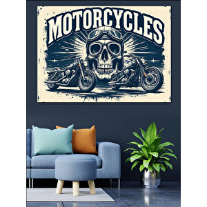 Kafatası Ve Motosiklet Logosu Dekoratif Kanvas - Mdf Ahşap Tablo 50x70 cm