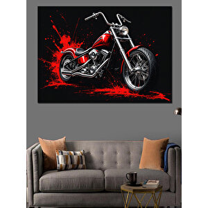 Kırmızı Siyah Motosiklet İllüstrasyonu Dekoratif Kanvas - Mdf Ahşap Tablo