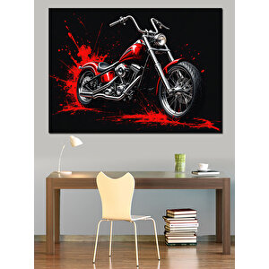 Kırmızı Siyah Motosiklet İllüstrasyonu Dekoratif Kanvas - Mdf Ahşap Tablo