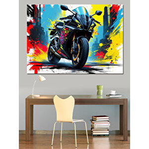 Renkli Spor Motosiklet Patlaması Dekoratif Kanvas - Mdf Ahşap Tablo 50x70 cm