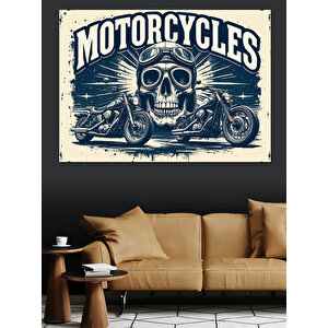 Kafatası Ve Motosiklet Logosu Dekoratif Kanvas - Mdf Ahşap Tablo 35x50 cm