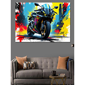 Renkli Spor Motosiklet Patlaması Dekoratif Kanvas - Mdf Ahşap Tablo