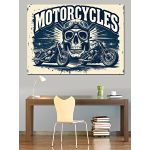 Kafatası Ve Motosiklet Logosu Dekoratif Kanvas - Mdf Ahşap Tablo
