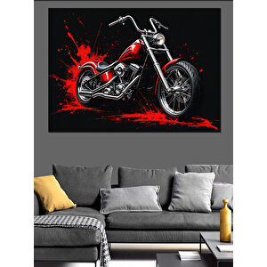 Kırmızı Siyah Motosiklet İllüstrasyonu Dekoratif Kanvas - Mdf Ahşap Tablo 100x140 cm
