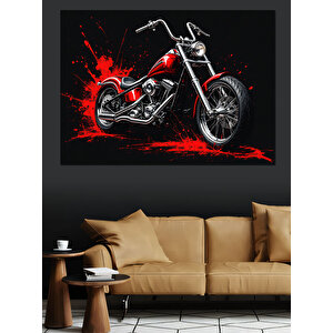 Kırmızı Siyah Motosiklet İllüstrasyonu Dekoratif Kanvas - Mdf Ahşap Tablo 100x140 cm