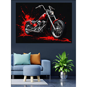 Kırmızı Siyah Motosiklet İllüstrasyonu Dekoratif Kanvas - Mdf Ahşap Tablo 100x140 cm