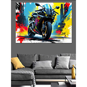 Renkli Spor Motosiklet Patlaması Dekoratif Kanvas - Mdf Ahşap Tablo 35x50 cm