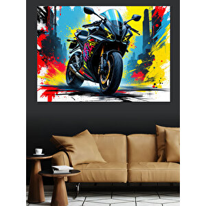 Renkli Spor Motosiklet Patlaması Dekoratif Kanvas - Mdf Ahşap Tablo 35x50 cm