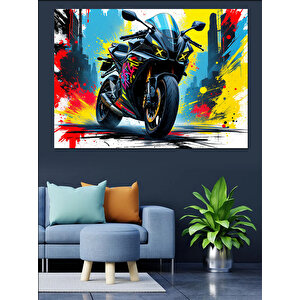 Renkli Spor Motosiklet Patlaması Dekoratif Kanvas - Mdf Ahşap Tablo