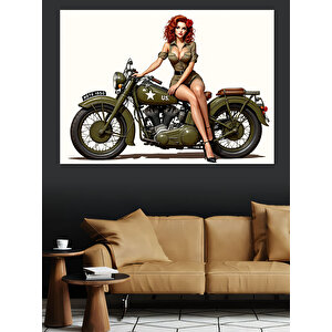 Motosikletli Kadın Kahraman Dekoratif Kanvas - Mdf Ahşap Tablo 50x70 cm