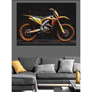 Turuncu Offroad Yarış Motosikleti Dekoratif Kanvas - Mdf Ahşap Tablo 100x140 cm