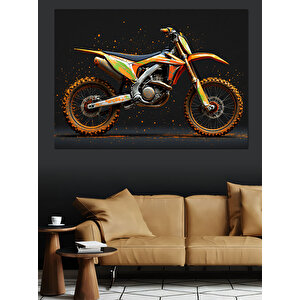 Turuncu Offroad Yarış Motosikleti Dekoratif Kanvas - Mdf Ahşap Tablo 100x140 cm
