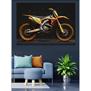 Turuncu Offroad Yarış Motosikleti Dekoratif Kanvas - Mdf Ahşap Tablo 100x140 cm