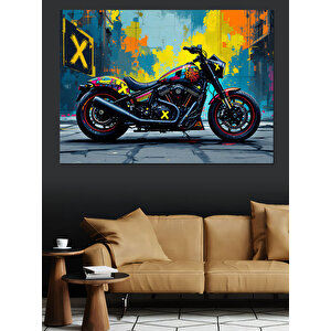 Soyut Renkli Motosiklet Dekoratif Kanvas - Mdf Ahşap Tablo 100x140 cm