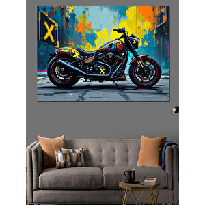 Soyut Renkli Motosiklet Dekoratif Kanvas - Mdf Ahşap Tablo 100x140 cm