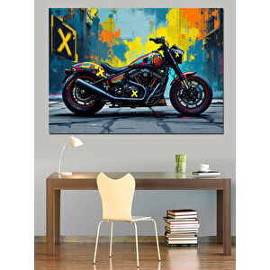 Soyut Renkli Motosiklet Dekoratif Kanvas - Mdf Ahşap Tablo