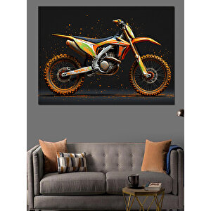 Turuncu Offroad Yarış Motosikleti Dekoratif Kanvas - Mdf Ahşap Tablo