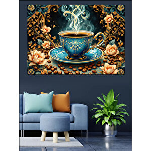 Dumanlı Çay Fincanı Deseni Dekoratif Kanvas - Mdf Ahşap Tablo 25x35 cm