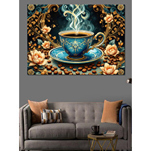 Dumanlı Çay Fincanı Deseni Dekoratif Kanvas - Mdf Ahşap Tablo 25x35 cm
