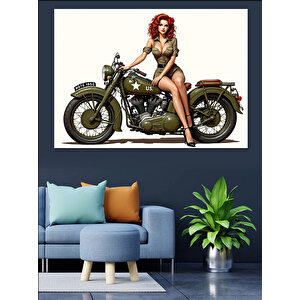 Motosikletli Kadın Kahraman Dekoratif Kanvas - Mdf Ahşap Tablo 70x100 cm