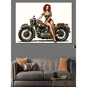 Motosikletli Kadın Kahraman Dekoratif Kanvas - Mdf Ahşap Tablo 70x100 cm
