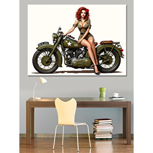 Motosikletli Kadın Kahraman Dekoratif Kanvas - Mdf Ahşap Tablo