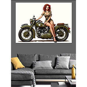 Motosikletli Kadın Kahraman Dekoratif Kanvas - Mdf Ahşap Tablo